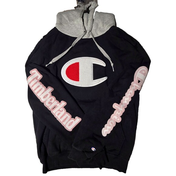 Champion Timberland Collab Hoodie Sport Cone Black Men M Heavyweight Sweatshirt - Picture 1 of 13